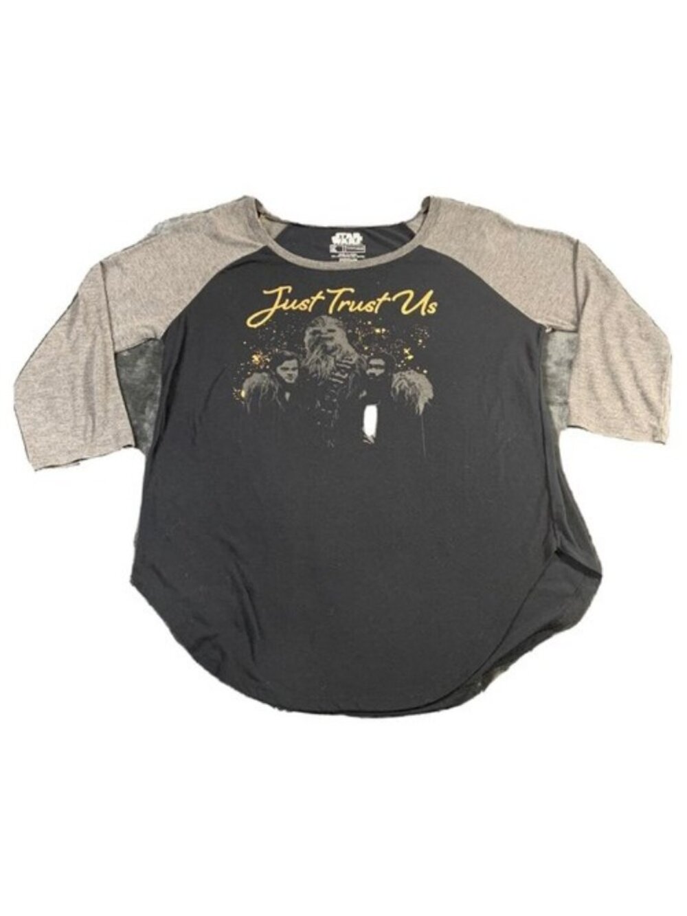 Star Wars Womens Shirt XLarge Black Grey Baseball Top JUST TRUST US